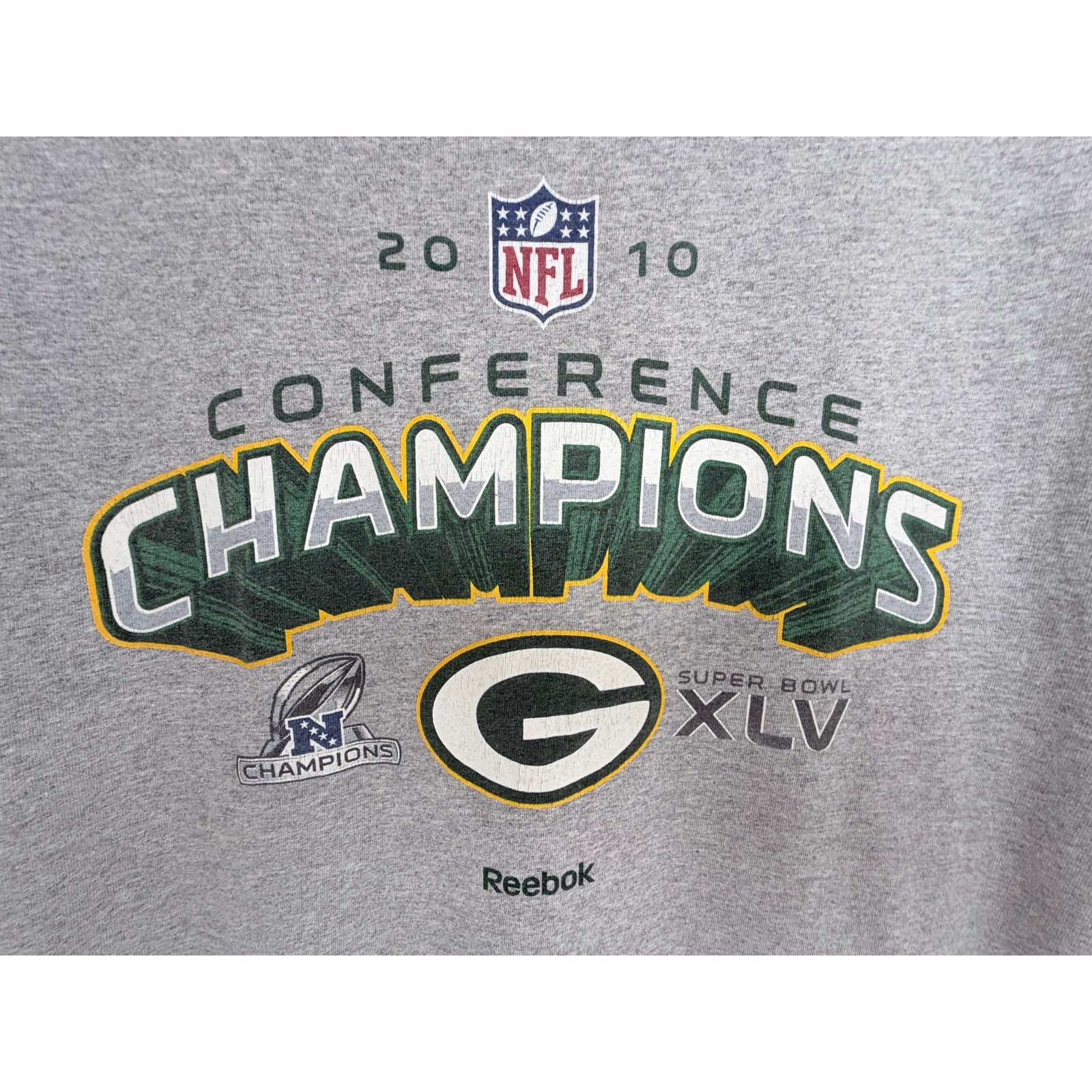 Reebok Green Bay Packers 2010 NFC Conference Champions T Shirt Mens Large Gray