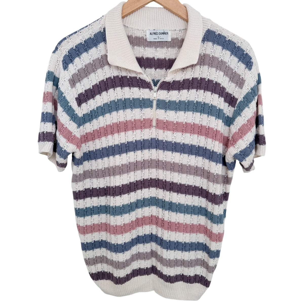 Alfred Dunner Women's White Quarter-Zip Striped Sweater — front view