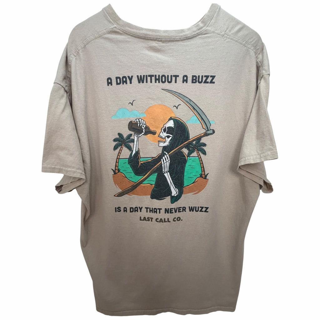 Last Call Co. A Day Without a Buzz Grim Reaper Graphic T-Shirt