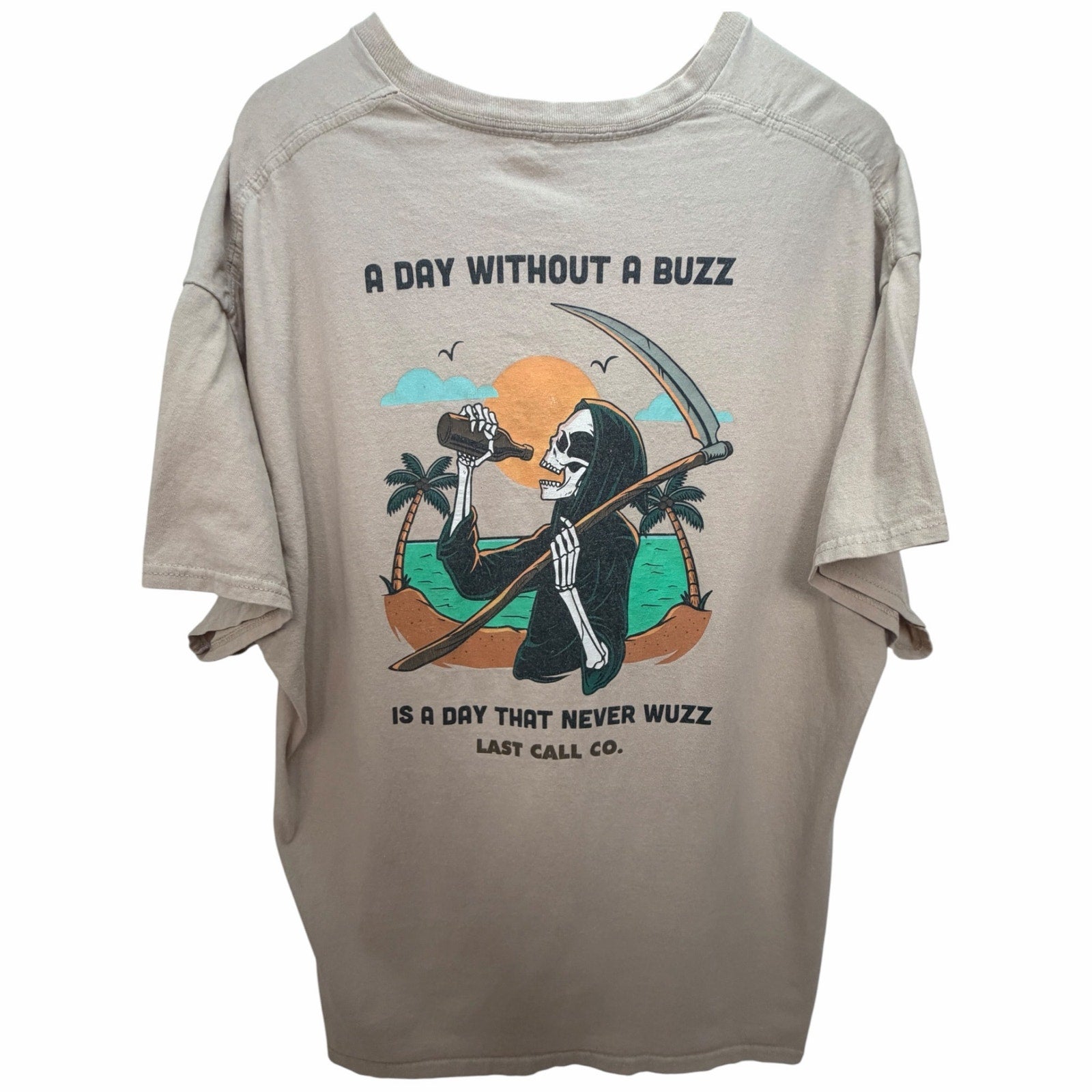 Last Call Co. A Day Without a Buzz Grim Reaper Graphic T-Shirt