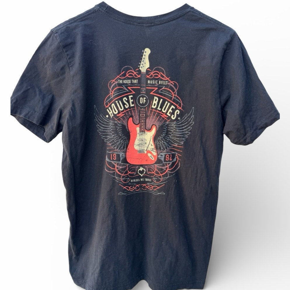 House of Blues Graphic T Shirt Mens Large Black Guitar Music Venue Tee