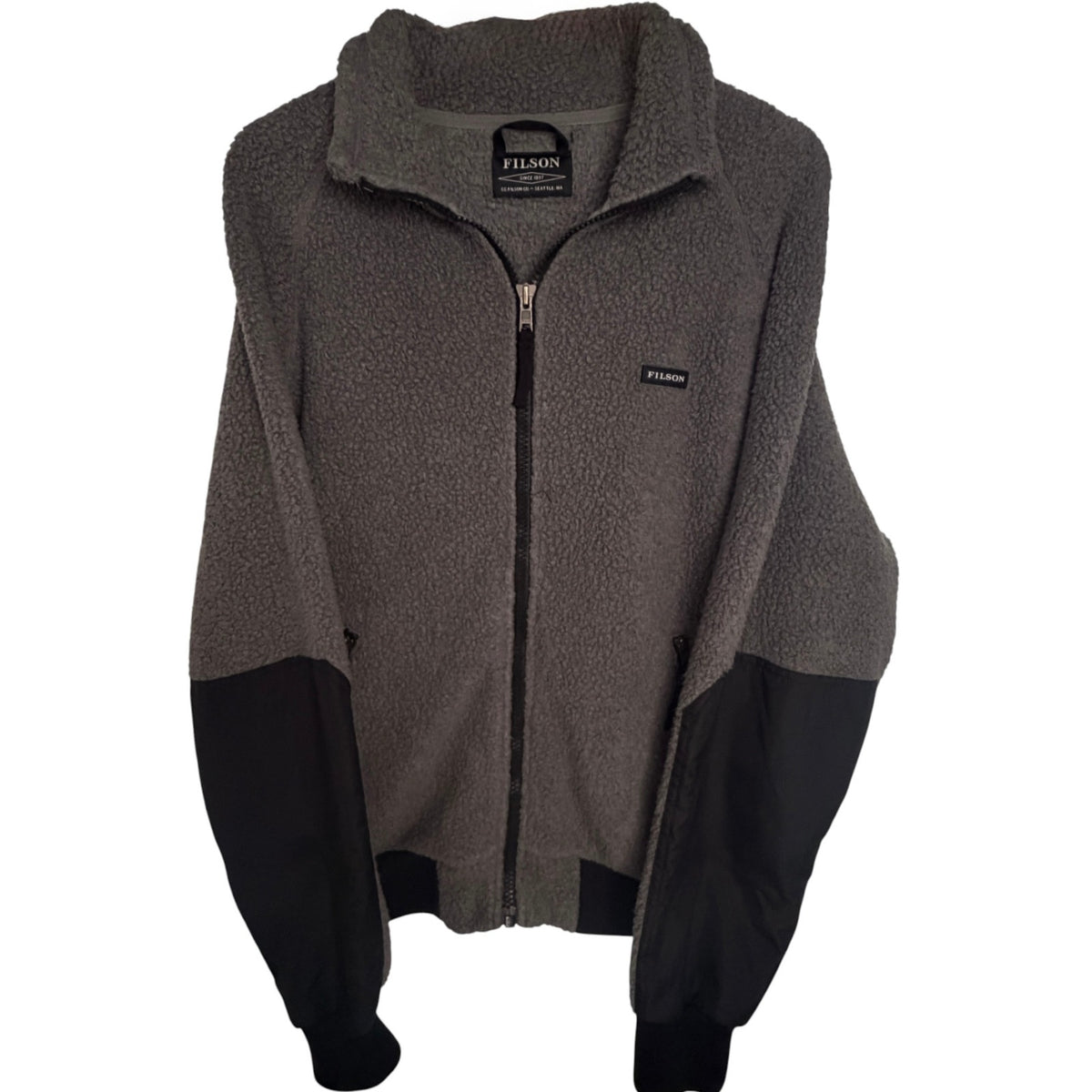 Filson Gray Black Sherpa Fleece Full-Zip Jacket - Men's XL
