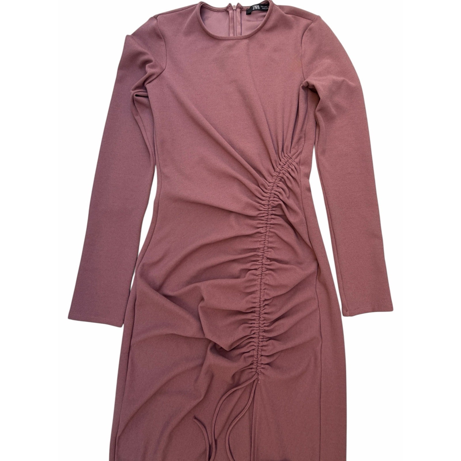 Zara Women's Mauve Ruched Drawstring Maxi Dress Small - product photo 4