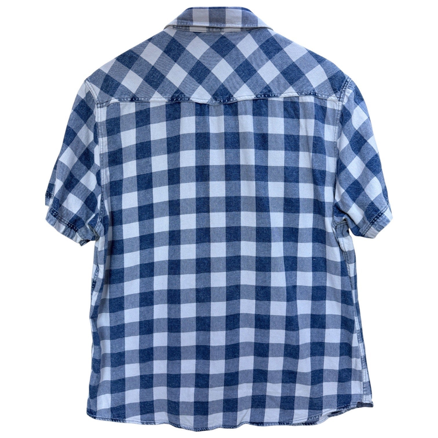 Desert Son Western Shirt Mens XL Blue White Plaid Short Sleeve Snap Button
