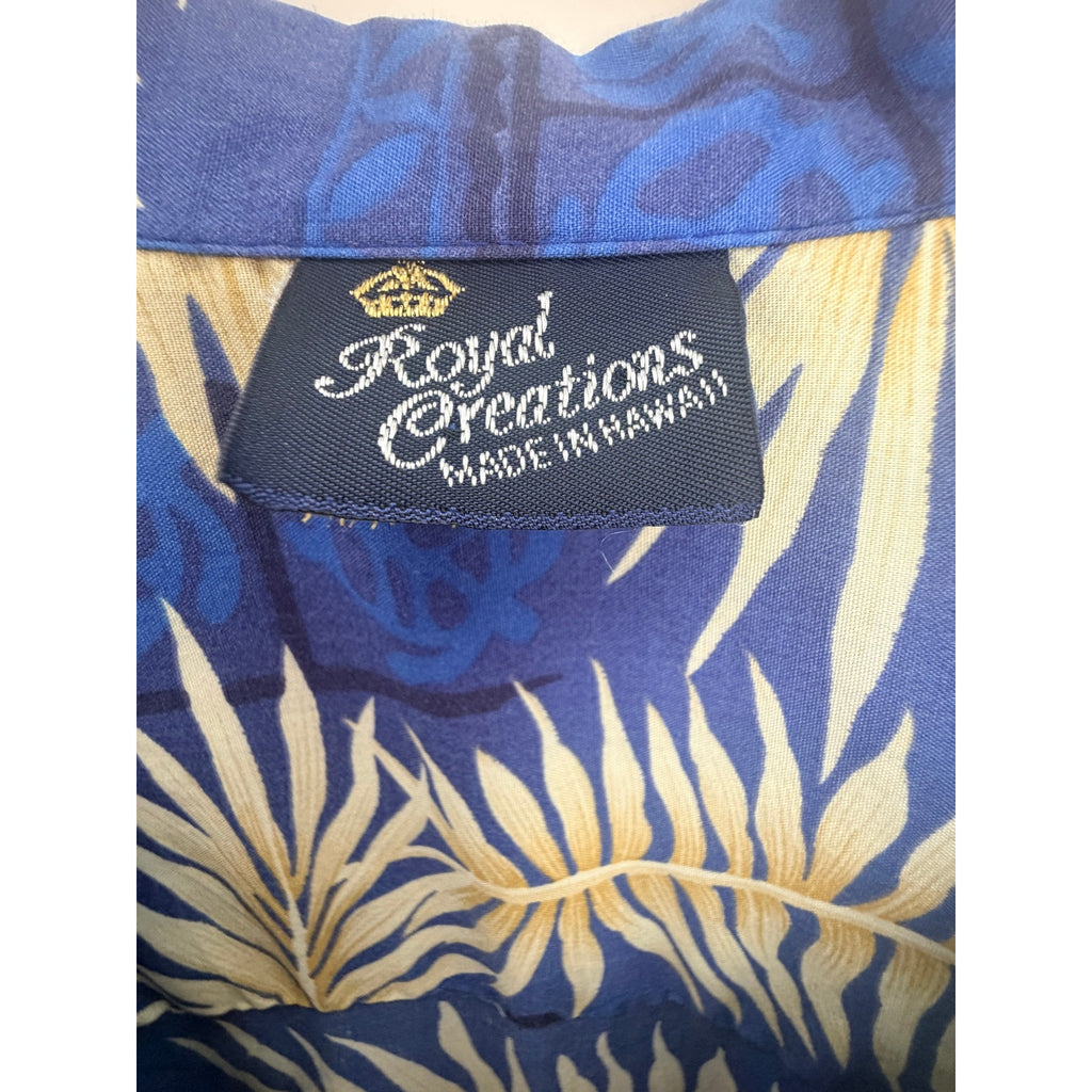 Royal Creations Blue Palm Leaf Hawaiian Aloha Shirt Men's XL