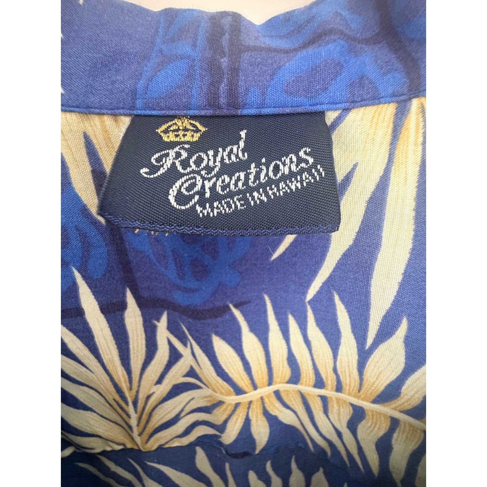 Royal Creations Blue Palm Leaf Hawaiian Aloha Shirt Men's XL
