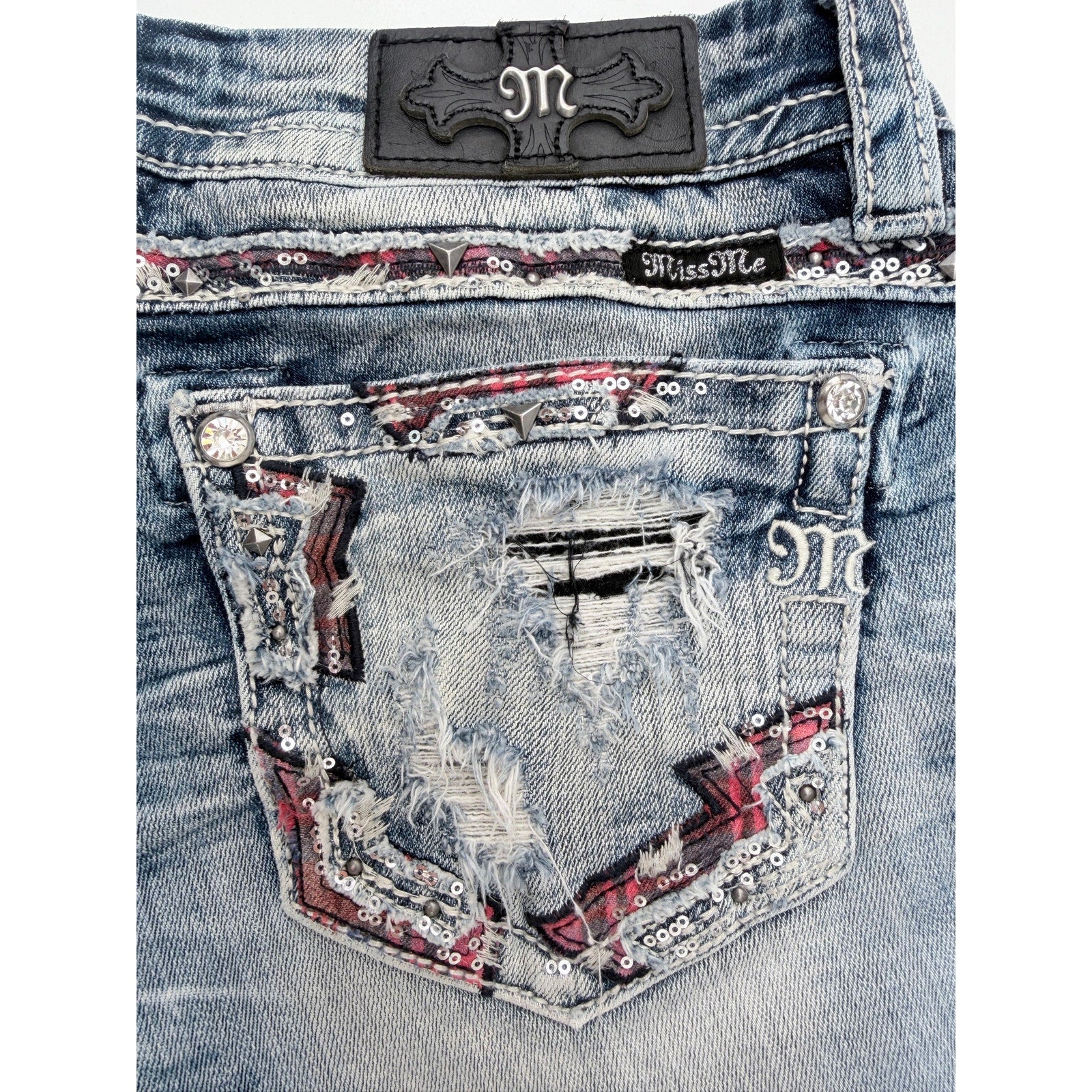 Miss Me Denim Shorts Womens 30 Distressed Sequin Cut Off Jean Shorts
