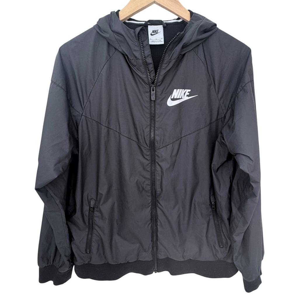 Nike Windbreaker Jacket Womens XL Black Full Zip Hooded Lightweight Jacket