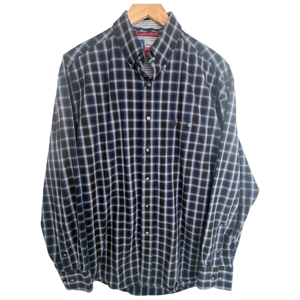 Wrangler George Strait Western Shirt Mens Large Gray Blue Plaid Button Up
