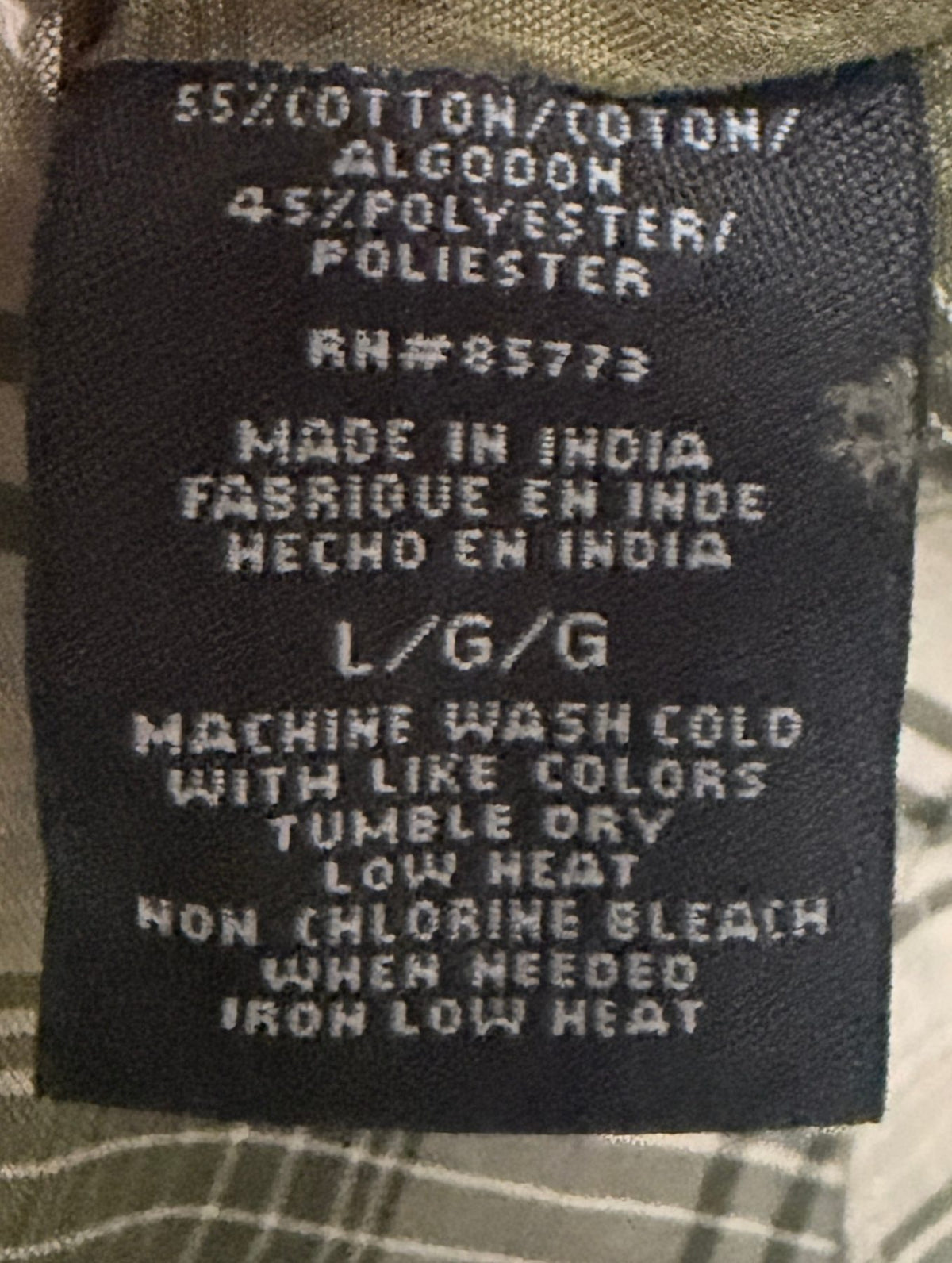 O'Neill Men's Green First In-Last Out Button-Up — fabric content tag