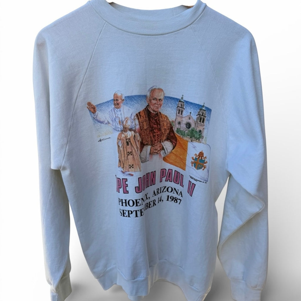 Pope John Paul II 1987 Phoenix AZ Sweatshirt Mens Large Vintage Religious White