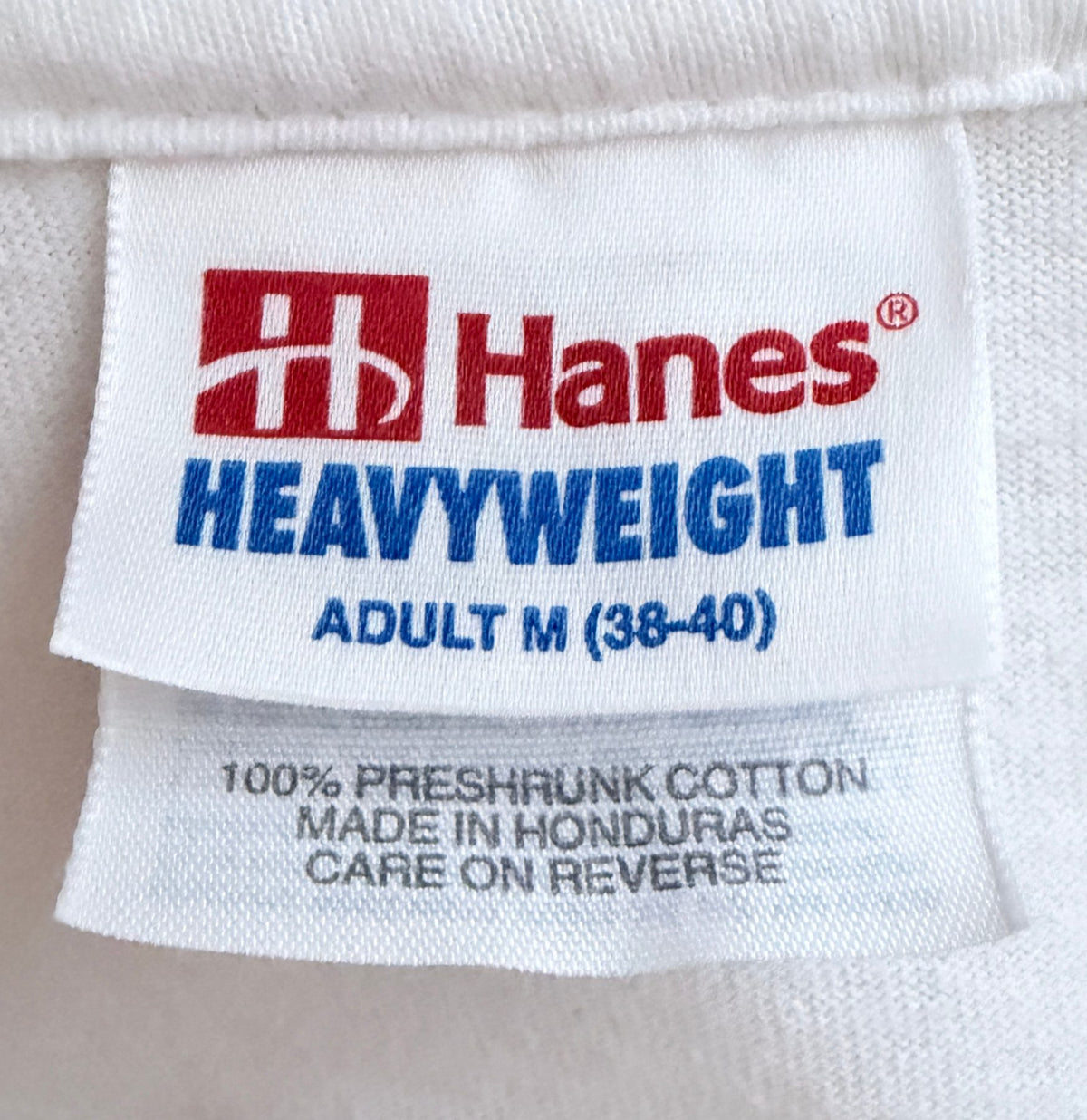 Hanes Men's White Hollister Motorcycle Classic 50th Anniversary Full-Zip Crewneck T-Shirt — brand label