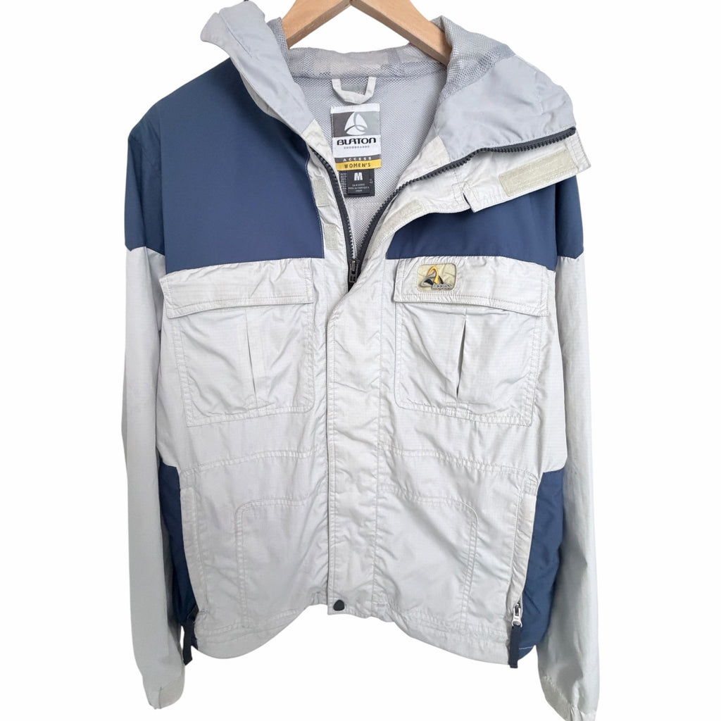 Burton Access Womens Medium Blue White Snowboard Jacket Hooded