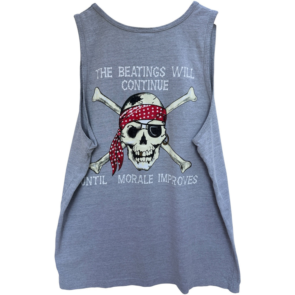 Pirana Joe Skull Graphic Tank Top Mens Large Gray Bahamas Pirate Sleeveless