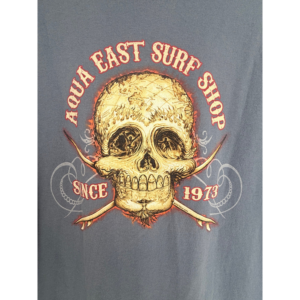 Aqua East Surf Shop Mens Large Blue Graphic T Shirt Skull Florida Beach Cotton