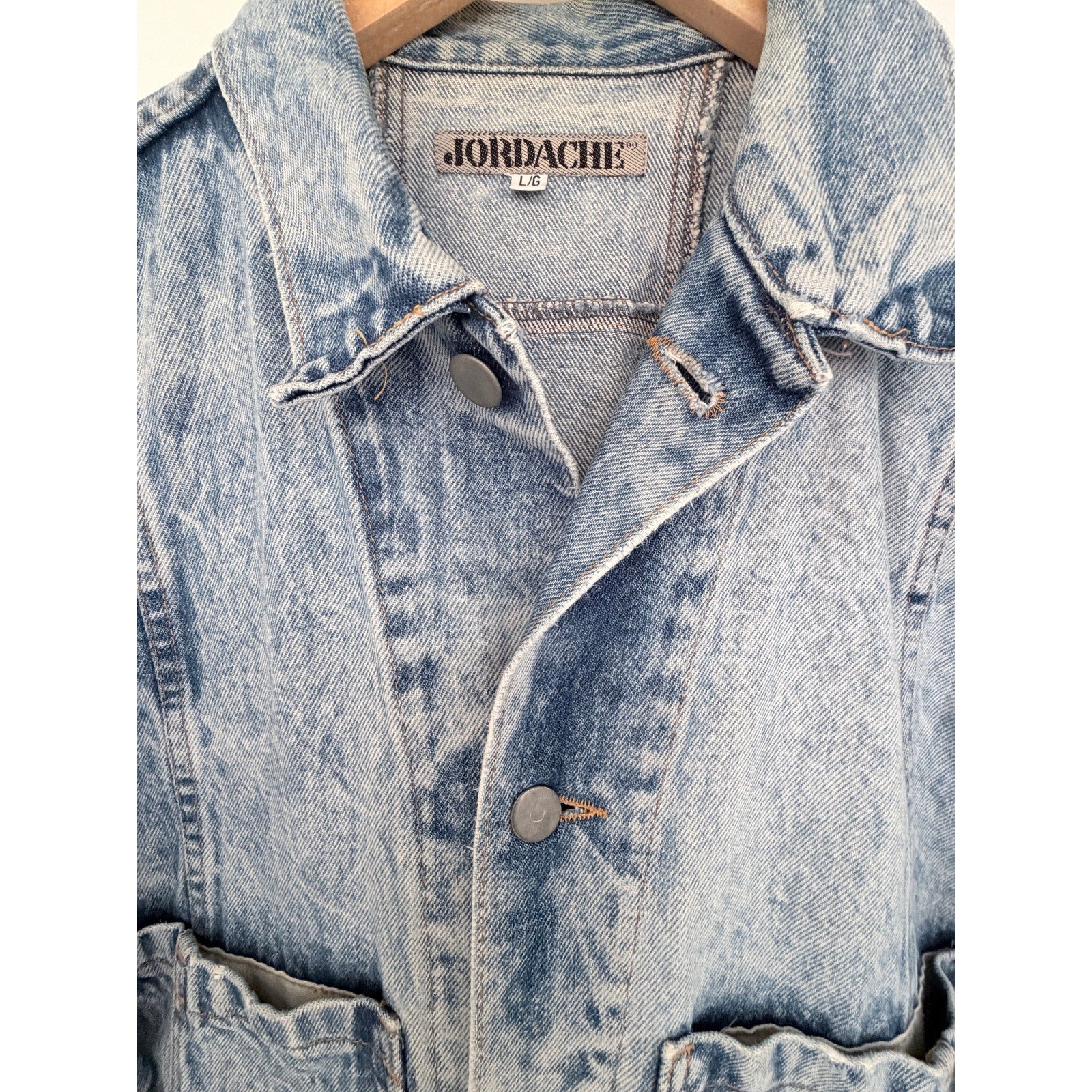 Vintage Jordache Denim Jacket Womens L Blue Acid Wash Batwing Oversized
