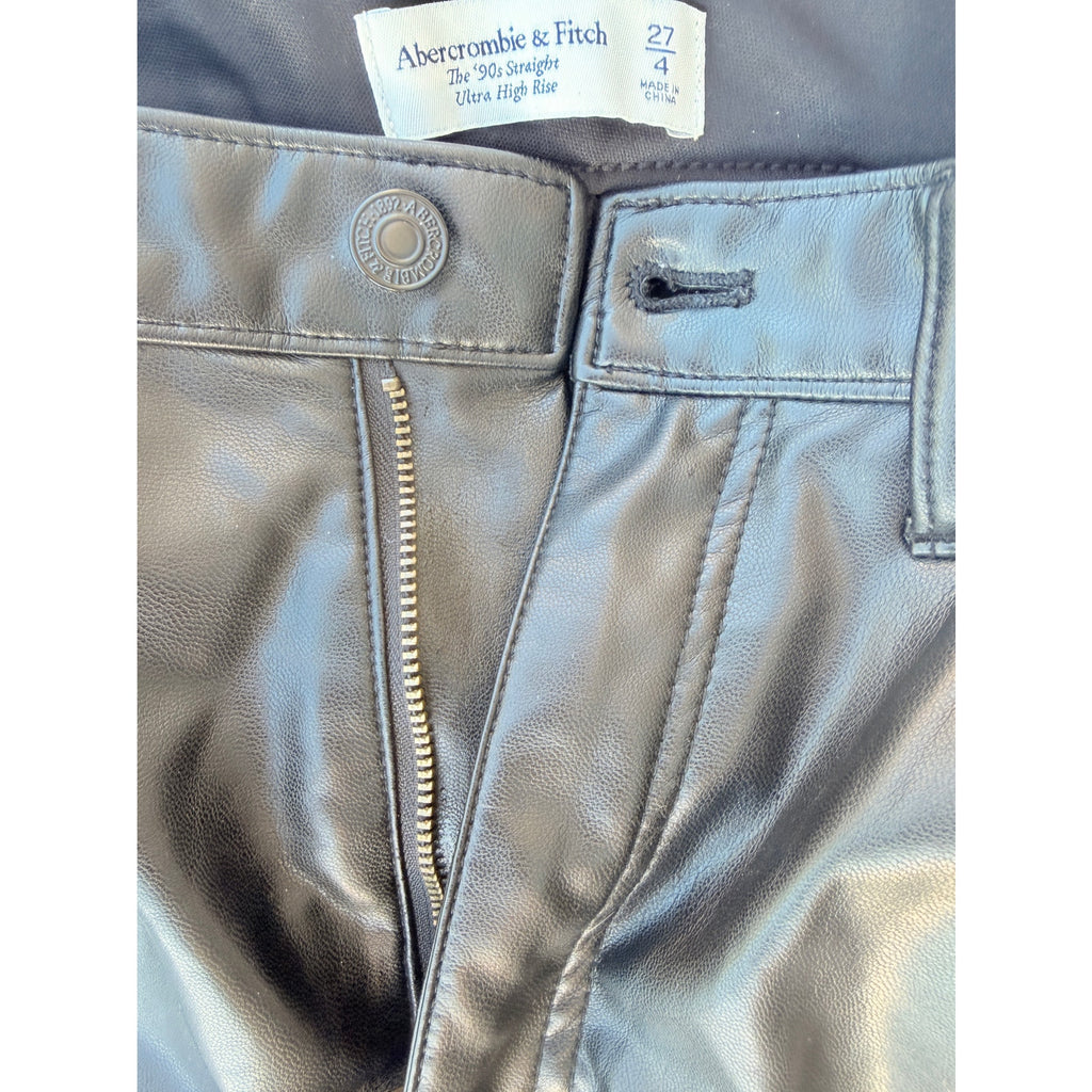 Abercrombie & Fitch Faux Leather Pants Womens 27 Black High Waist Straight Leg