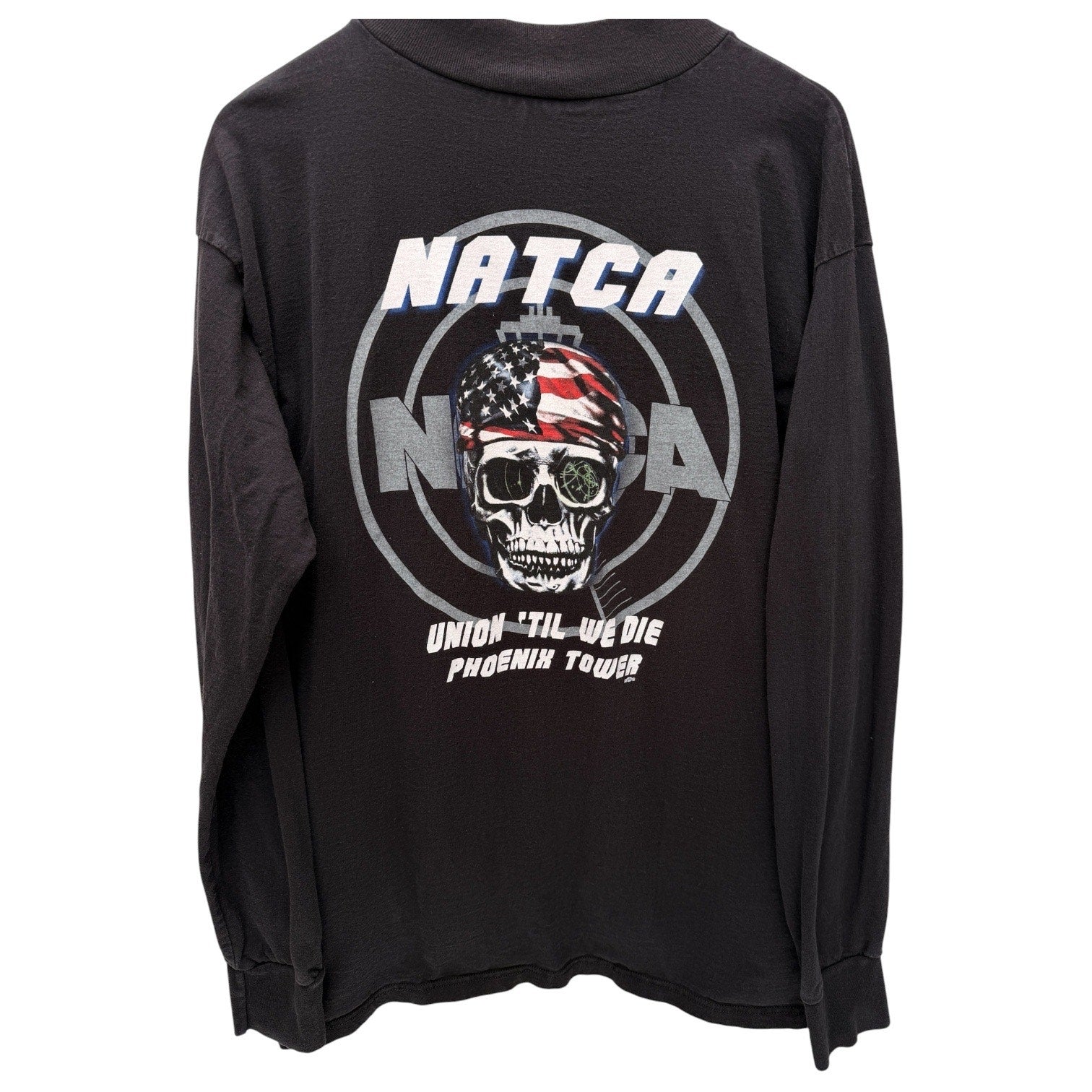 NATCA Phoenix Tower Skull Long Sleeve Shirt Mens Large Black Back Graphic