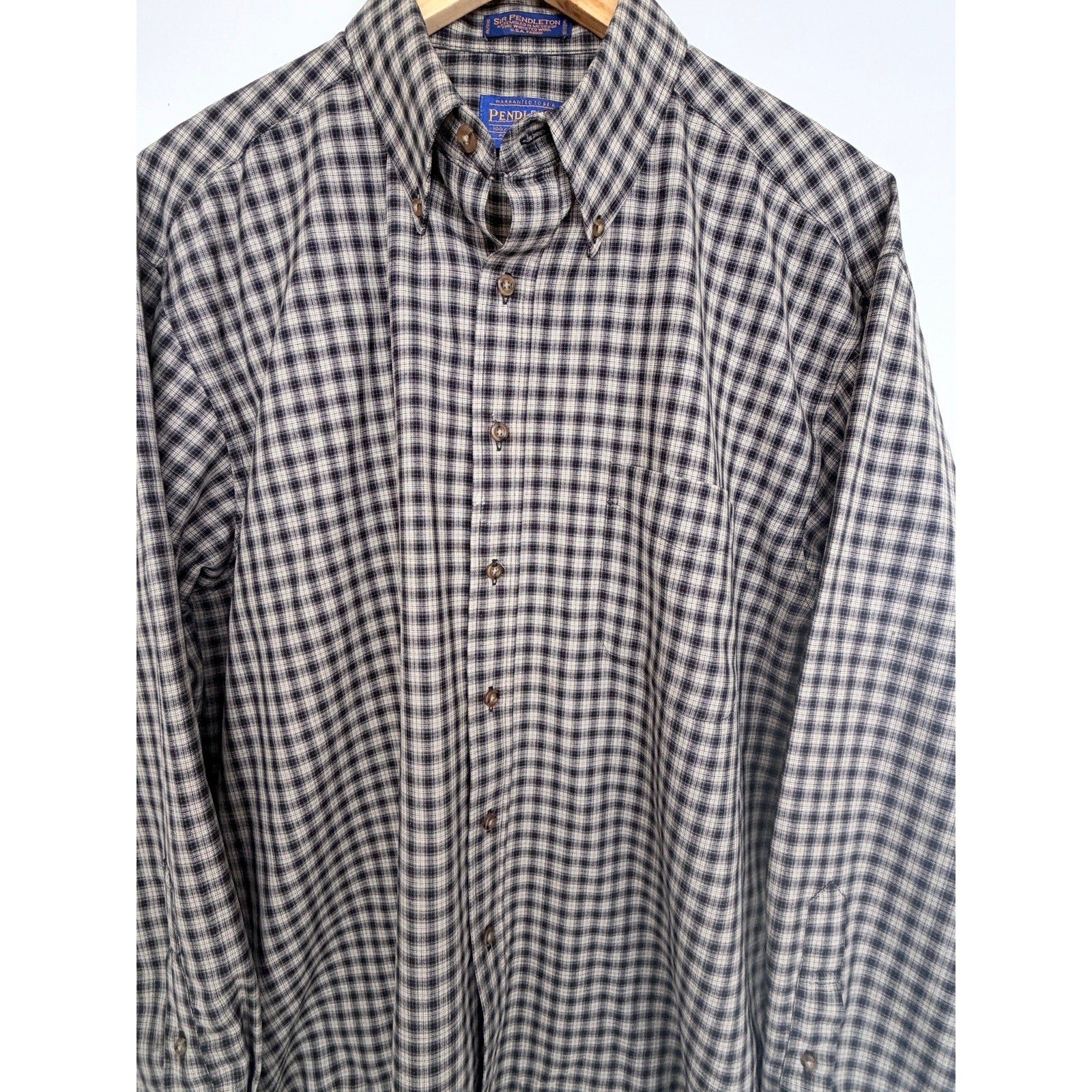Pendleton Sir Pendleton Wool Button Down Shirt Mens Large Gray Plaid Long Sleeve