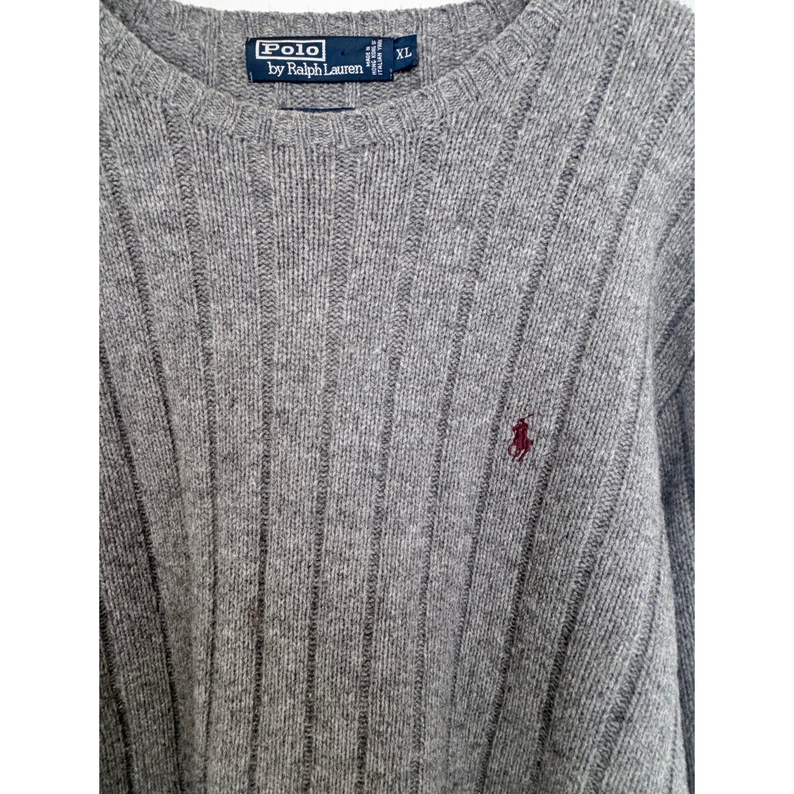 Polo Ralph Lauren Lambswool Sweater Mens XL Gray Rib Knit