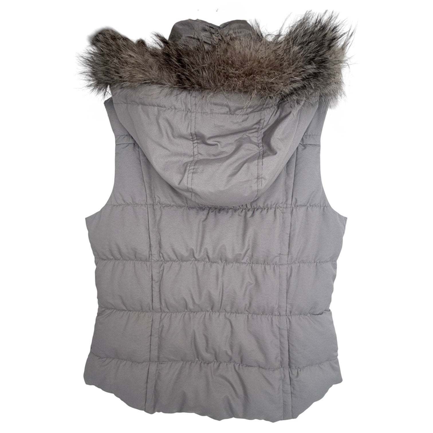 Eddie Bauer Down Puffer Vest Womens Large Gray Hooded Full Zip