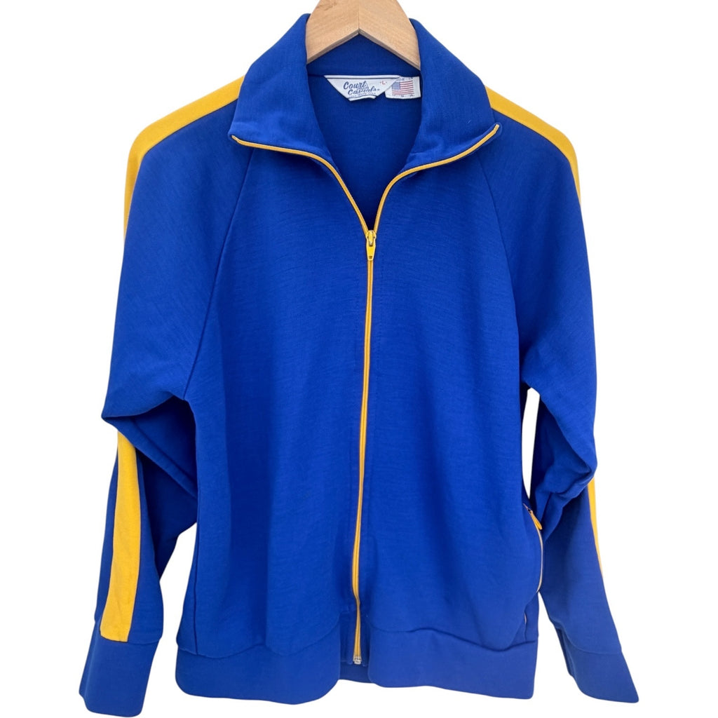 Court Casual Track Jacket Mens Large Blue Yellow Full Zip Vintage USA Made
