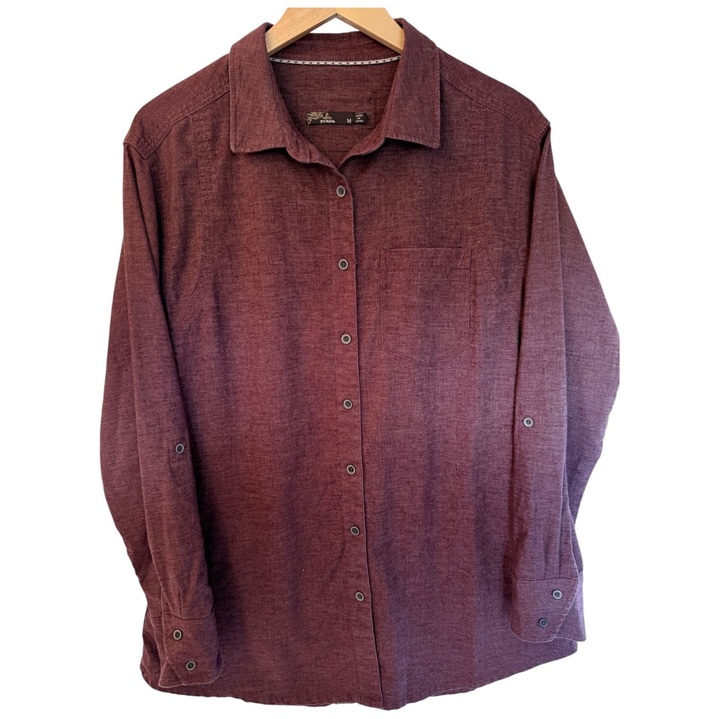 prAna Button Up Shirt Womens Medium Red Long Sleeve Casual Lightweight