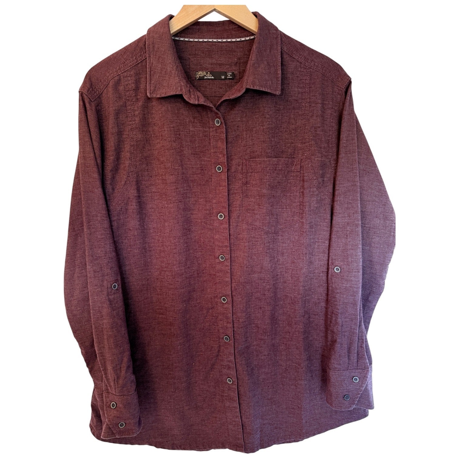 prAna Button Up Shirt Womens Medium Red Long Sleeve Casual Lightweight