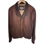 Johnston & Murphy Leather Jacket Mens 40 Brown Full Zip Snap Front Casual Coat