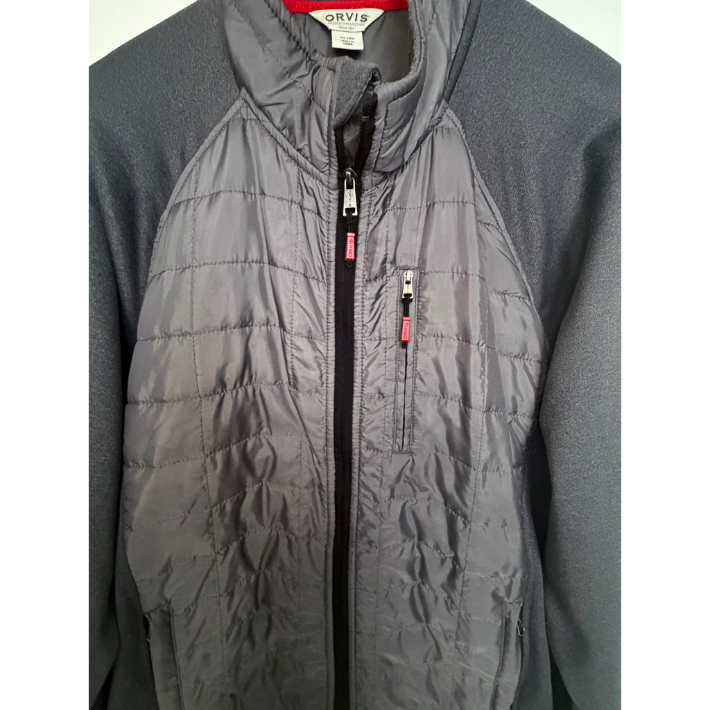 Orvis Quilted Hybrid Jacket Mens XL Gray Full Zip Performance Outdoor