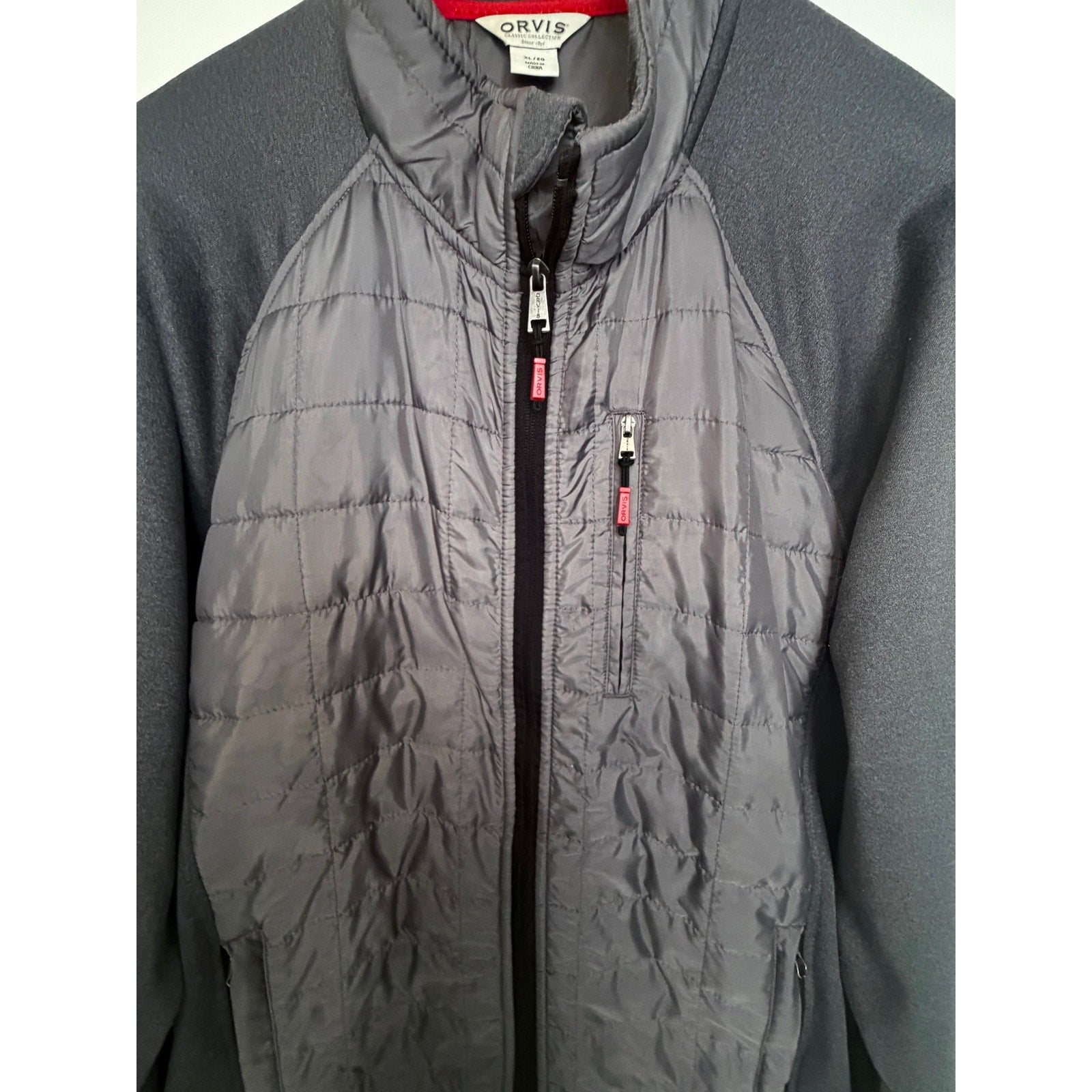 Orvis Quilted Hybrid Jacket Mens XL Gray Full Zip Performance Outdoor