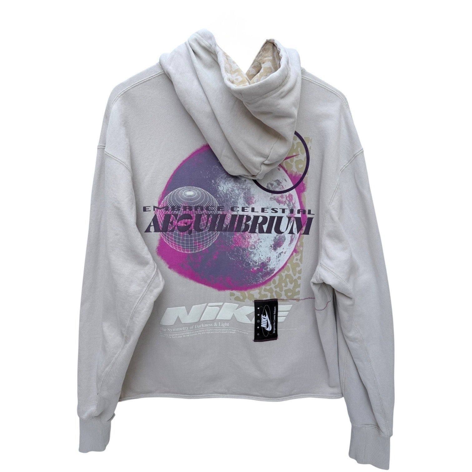 Nike Graphic Hoodie Womens Medium Cream Equilibrium Pullover Sweatshirt