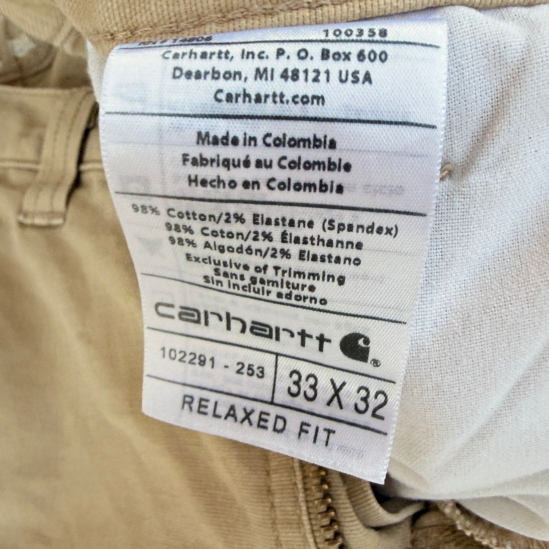 Carhartt Relaxed Fit Work Pants 33x32 Khaki Canvas Workwear