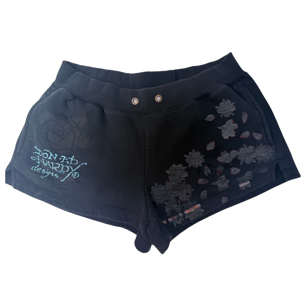 Ed Hardy Womens Shorts Large Black Graphic Floral Y2K Lounge Casual
