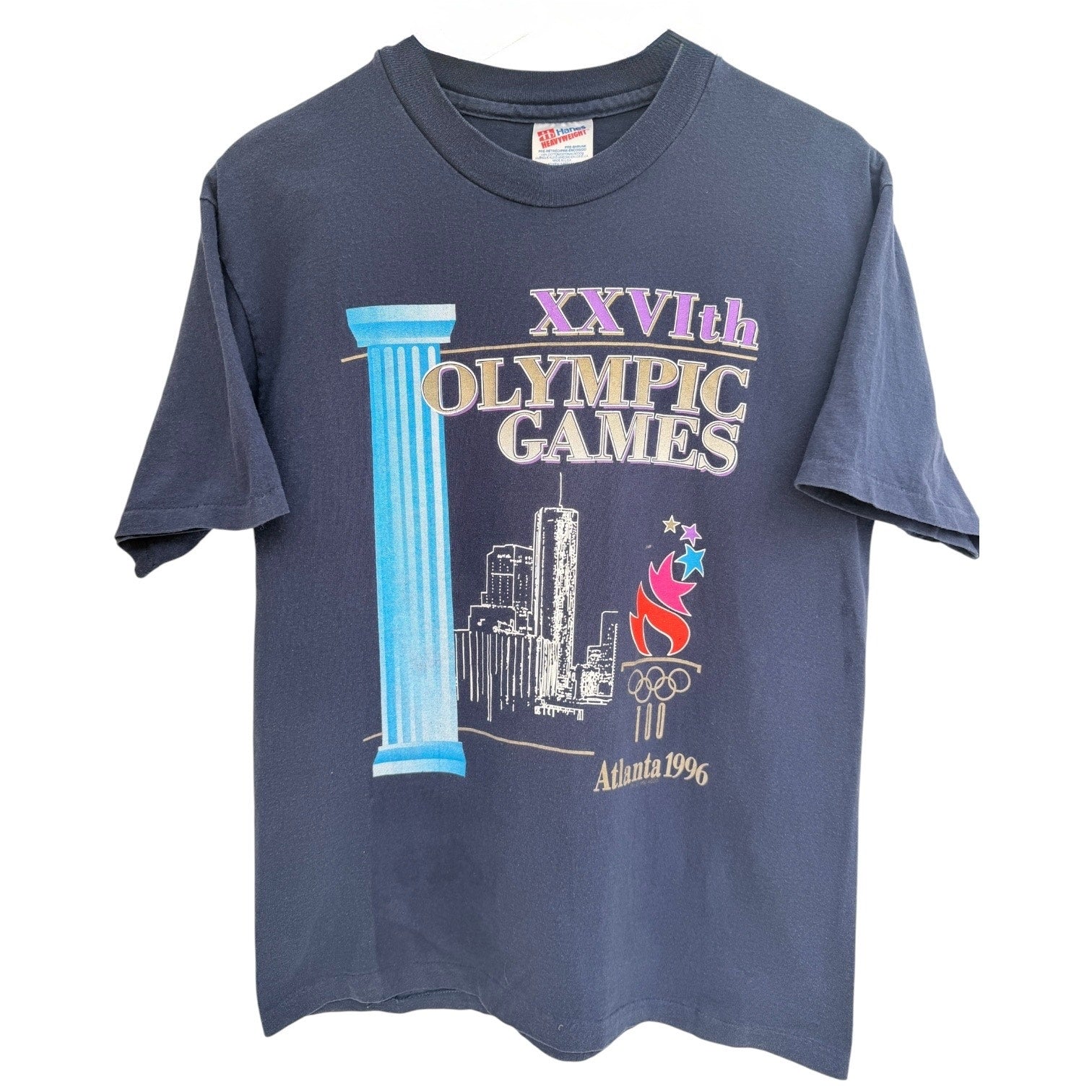 Vintage 1996 Atlanta Olympic Games T Shirt Mens Medium Navy USA Made Tee