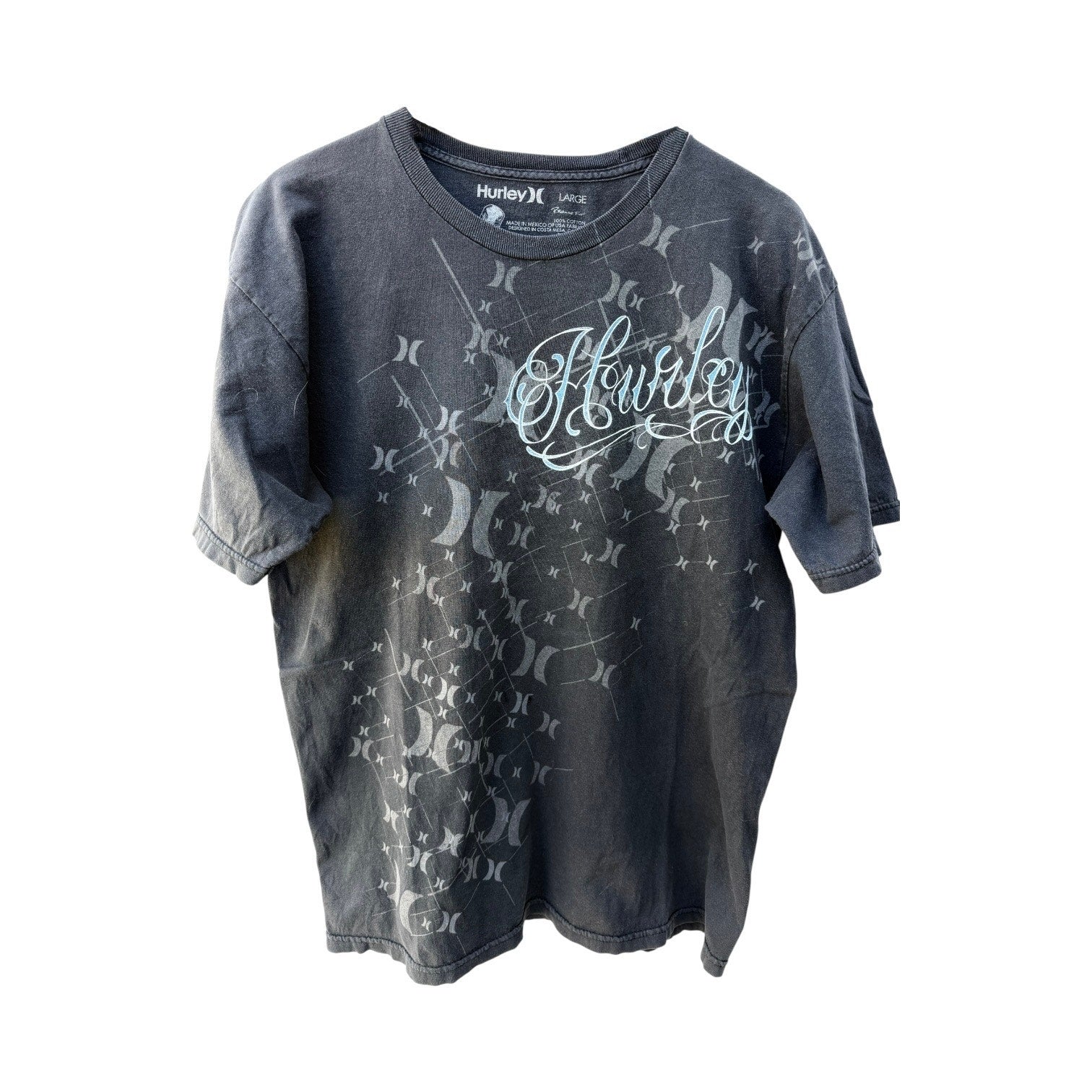 Hurley Graphic T Shirt Mens Large Black Script Logo Pattern Surf Skate Tee