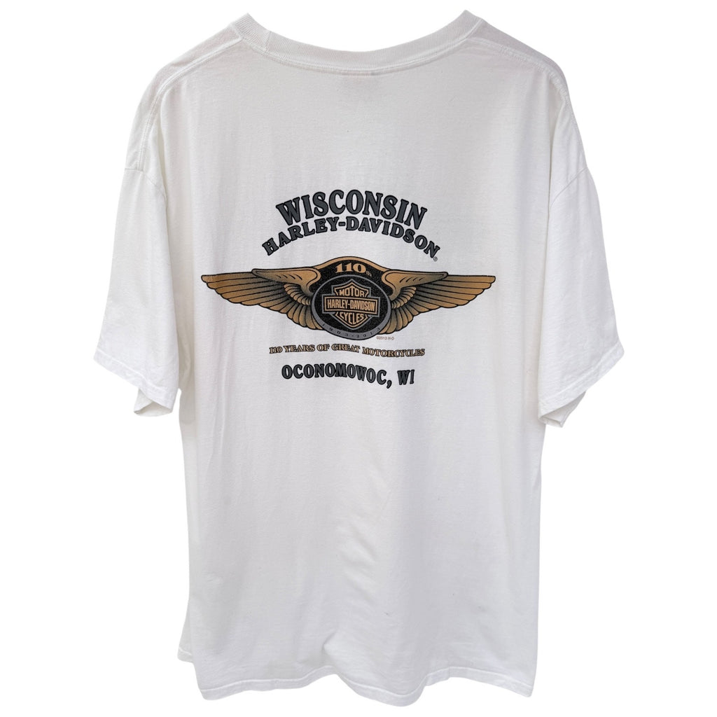 Harley Davidson Wisconsin T Shirt Mens XL White 110th Anniversary Graphic Tee