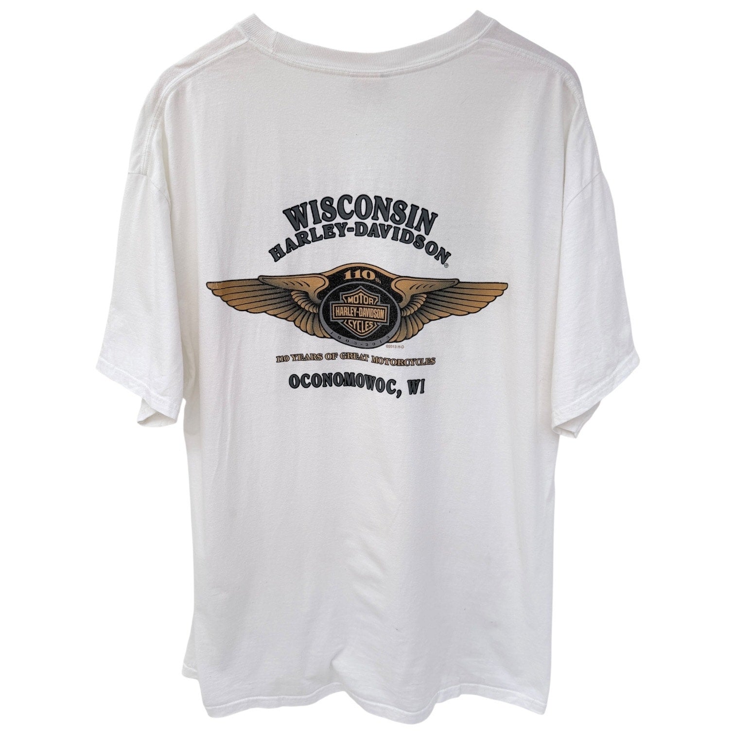 Harley Davidson Wisconsin T Shirt Mens XL White 110th Anniversary Graphic Tee