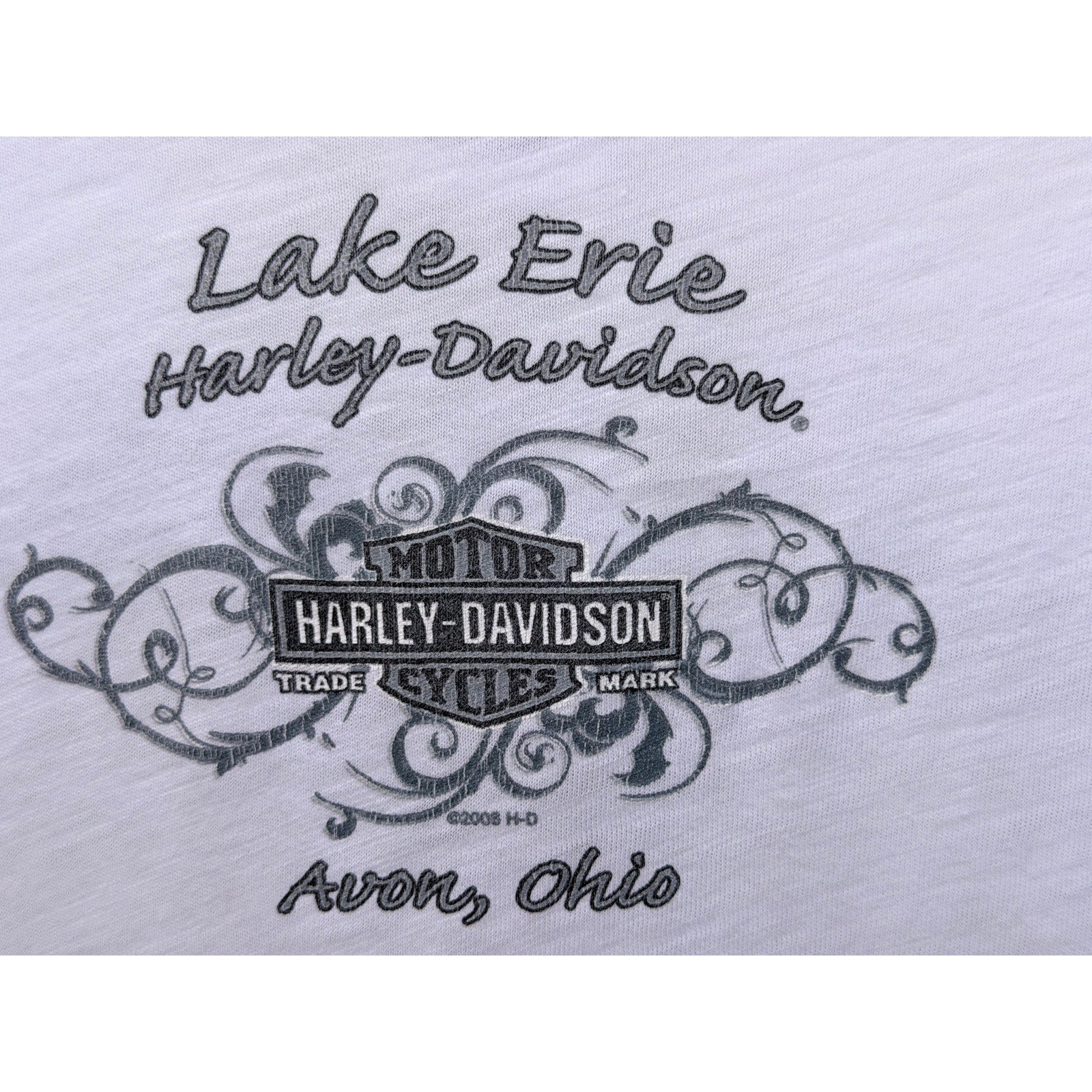 Harley Davidson Womens T Shirt Large White Lake Erie Akron Ohio Graphic Tee