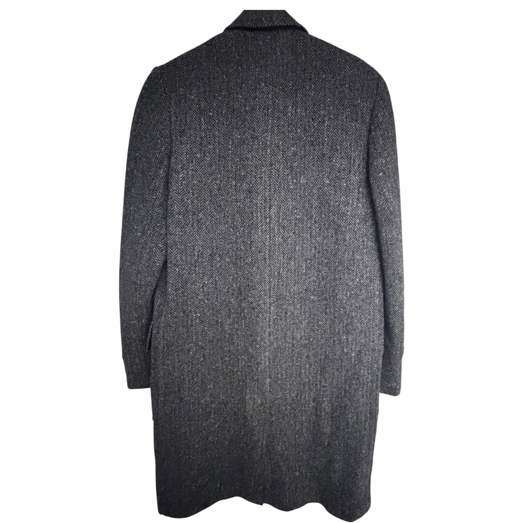 Harris Tweed Gray Herringbone Wool Overcoat