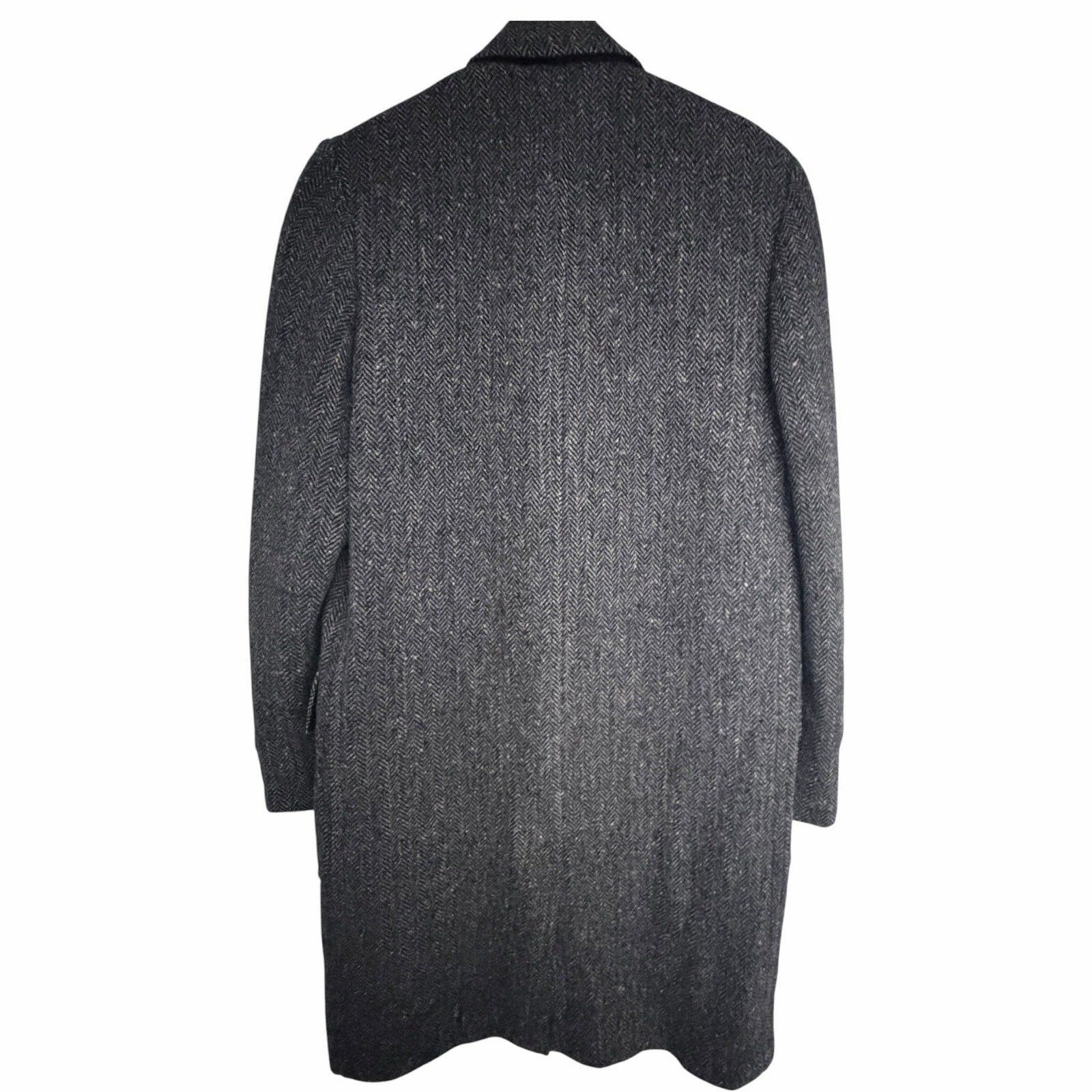 Harris Tweed Gray Herringbone Wool Overcoat