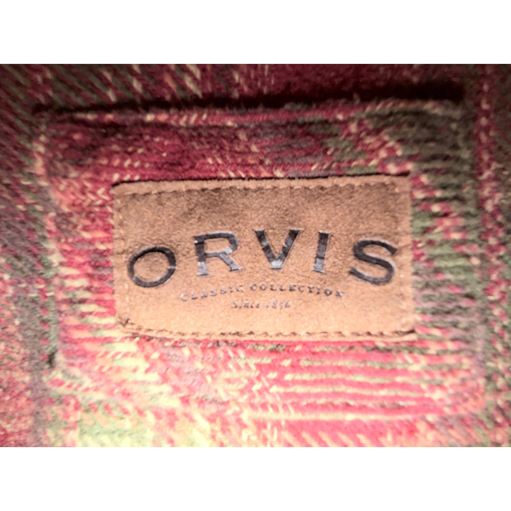 Orvis Plaid Heavyweight Flannel Shirt Mens Large Burgundy Brown Button Up