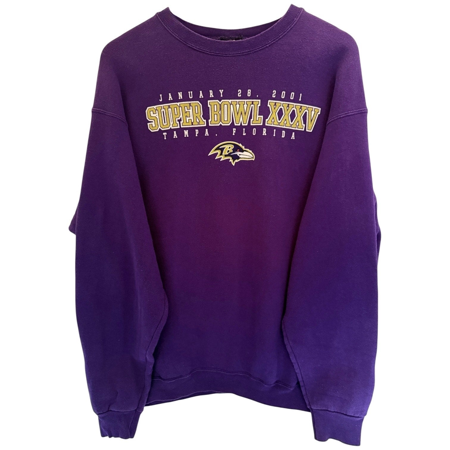 Super Bowl XXXV Sweatshirt Mens XL Purple Baltimore Ravens 2001 NFL Crewneck