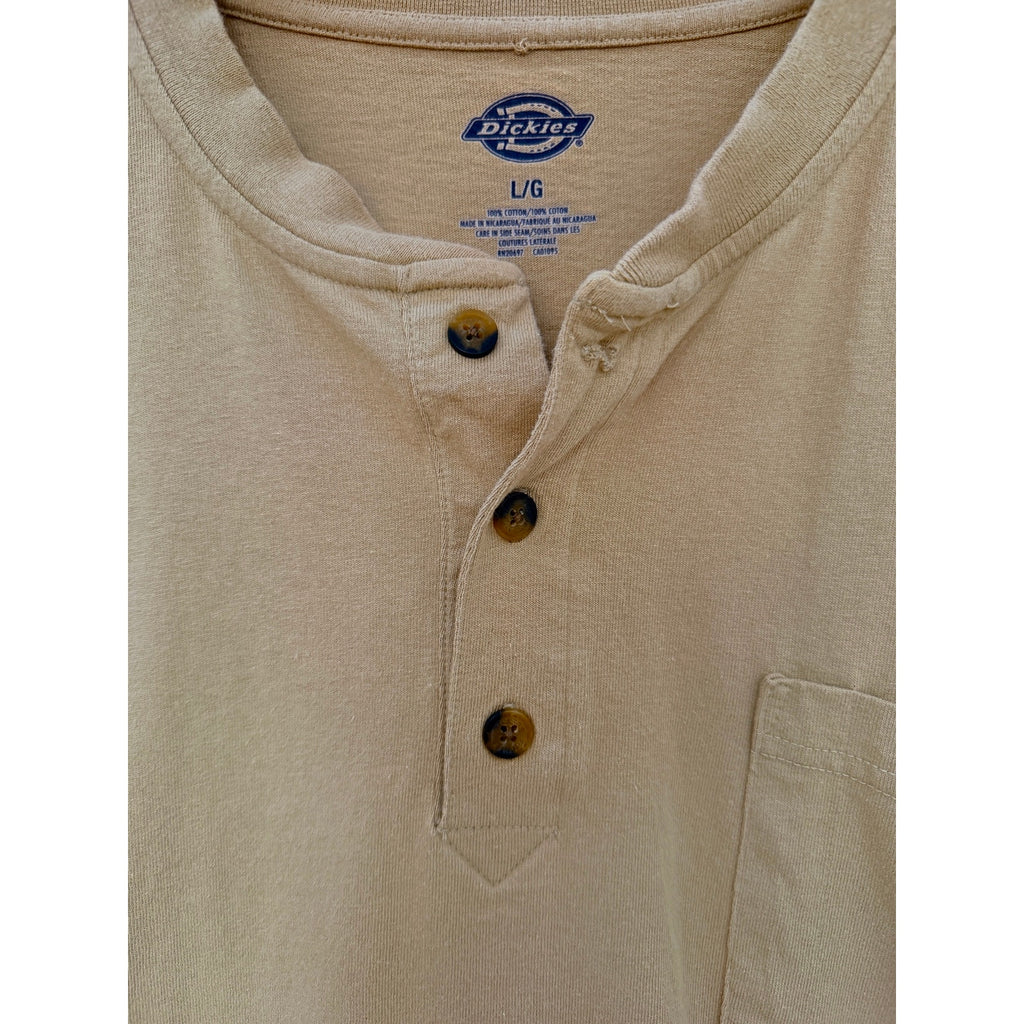 Dickies Henley Shirt Mens Large Beige Long Sleeve Workwear Pocket Casual
