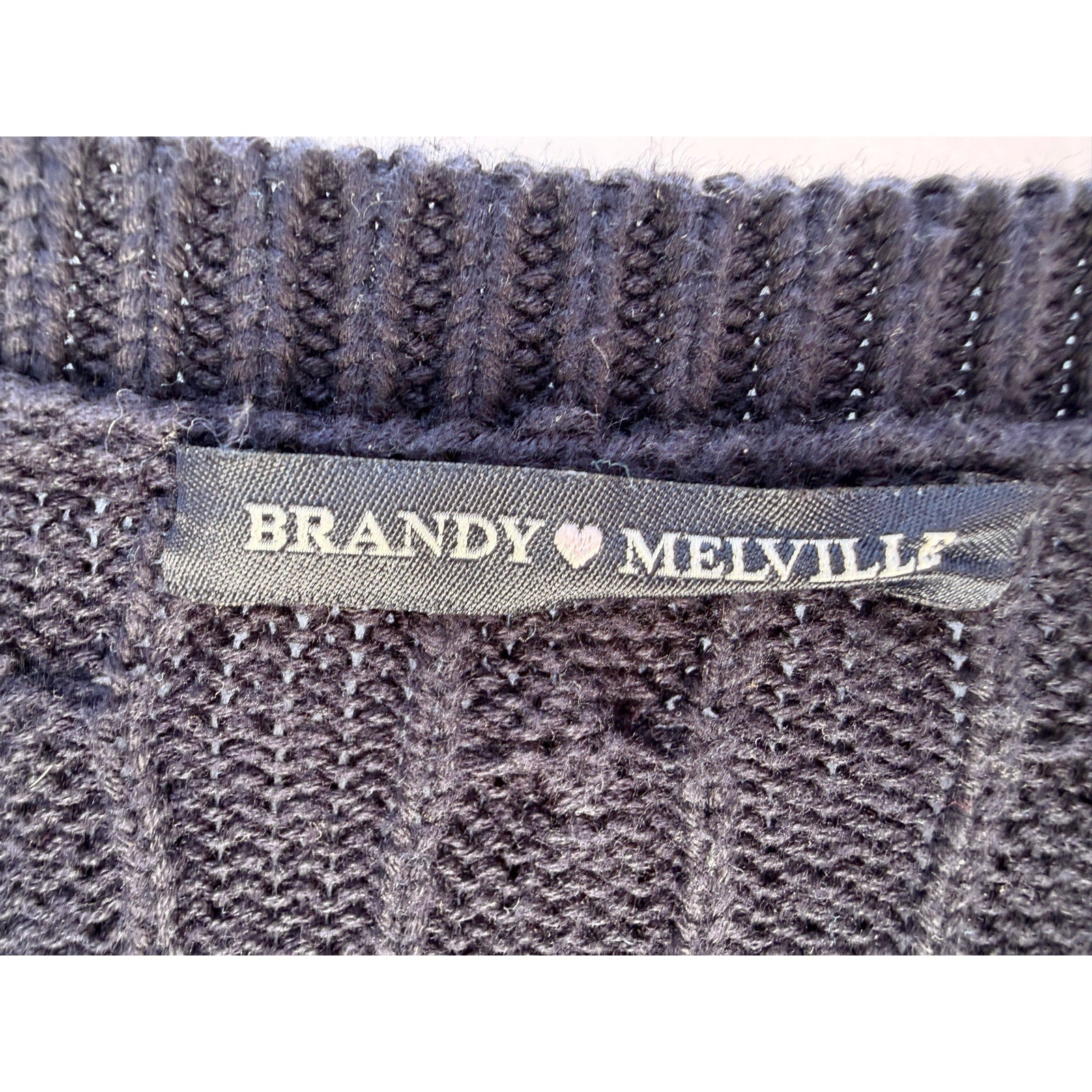 Brandy Melville Cable Knit Sweater Womens One Size Black Cropped Cozy Pullover