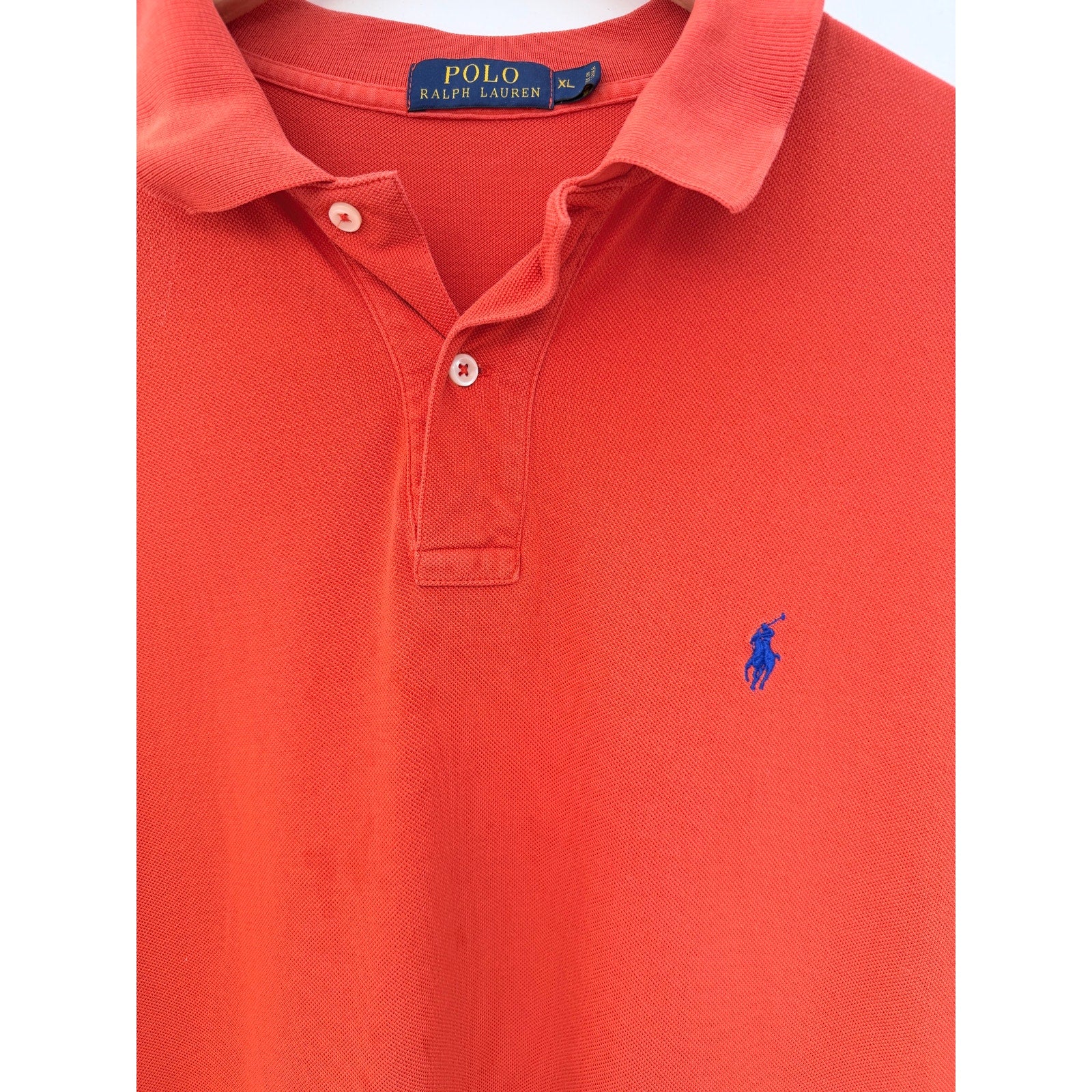 Polo Ralph Lauren Polo Shirt Mens XL Coral Orange Blue Pony Short Sleeve