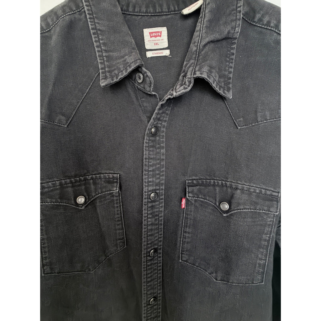 Levi's Standard Western Snap Button Shirt Mens XXL Black Long Sleeve
