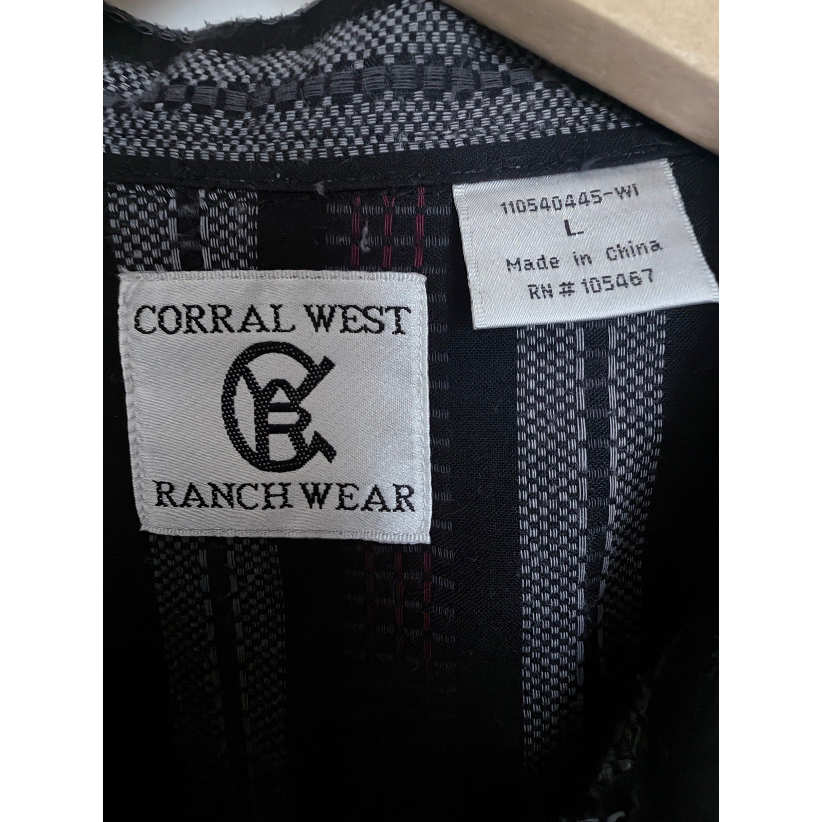 Corral West Ranchwear Western Shirt Mens Large Black Gray Pearl Snap Long Sleeve