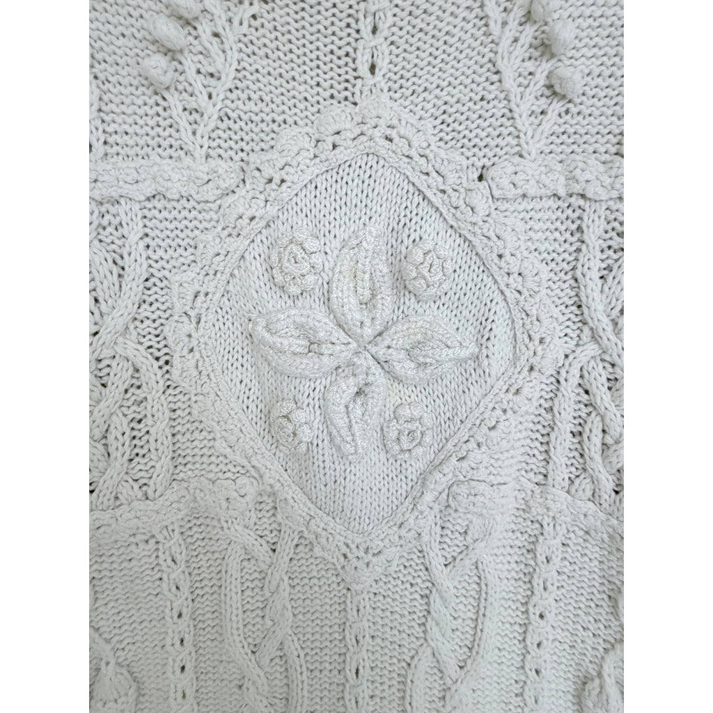 Tiara International Womens M Ivory Cable Knit Sweater Ramie Cotton Vintage 1995