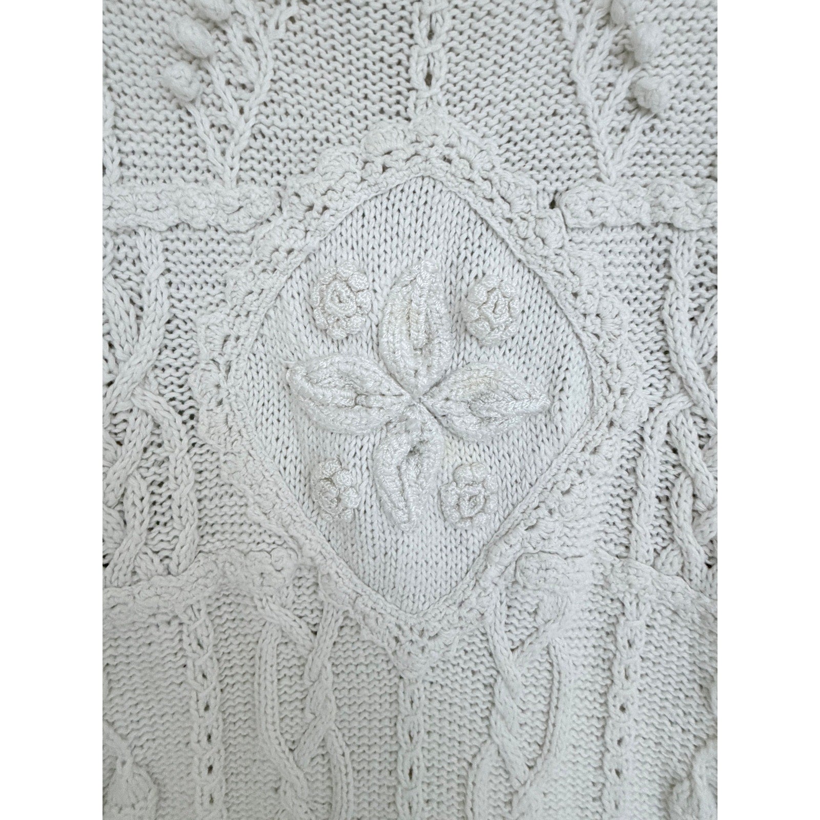 Tiara International Womens M Ivory Cable Knit Sweater Ramie Cotton Vintage 1995